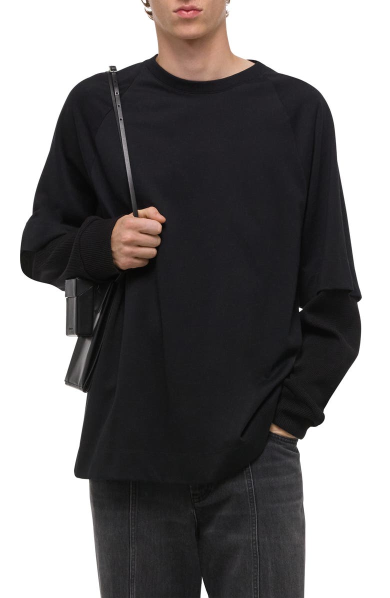 Helmut Lang Double Layer Waffle Stitch Top, Alternate, color, Black