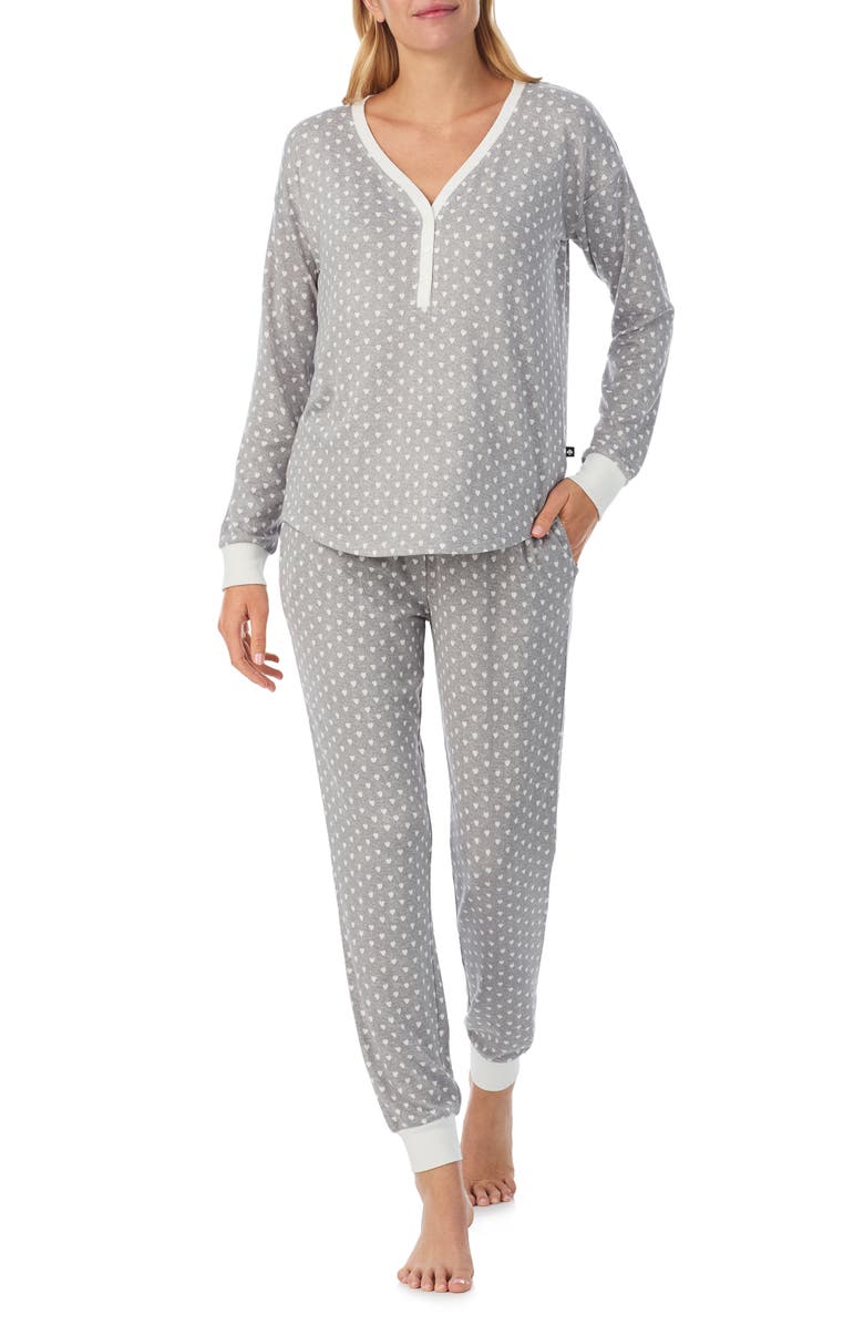 Kate Spade New York print henley pajamas, Main, color, Grey/ Print