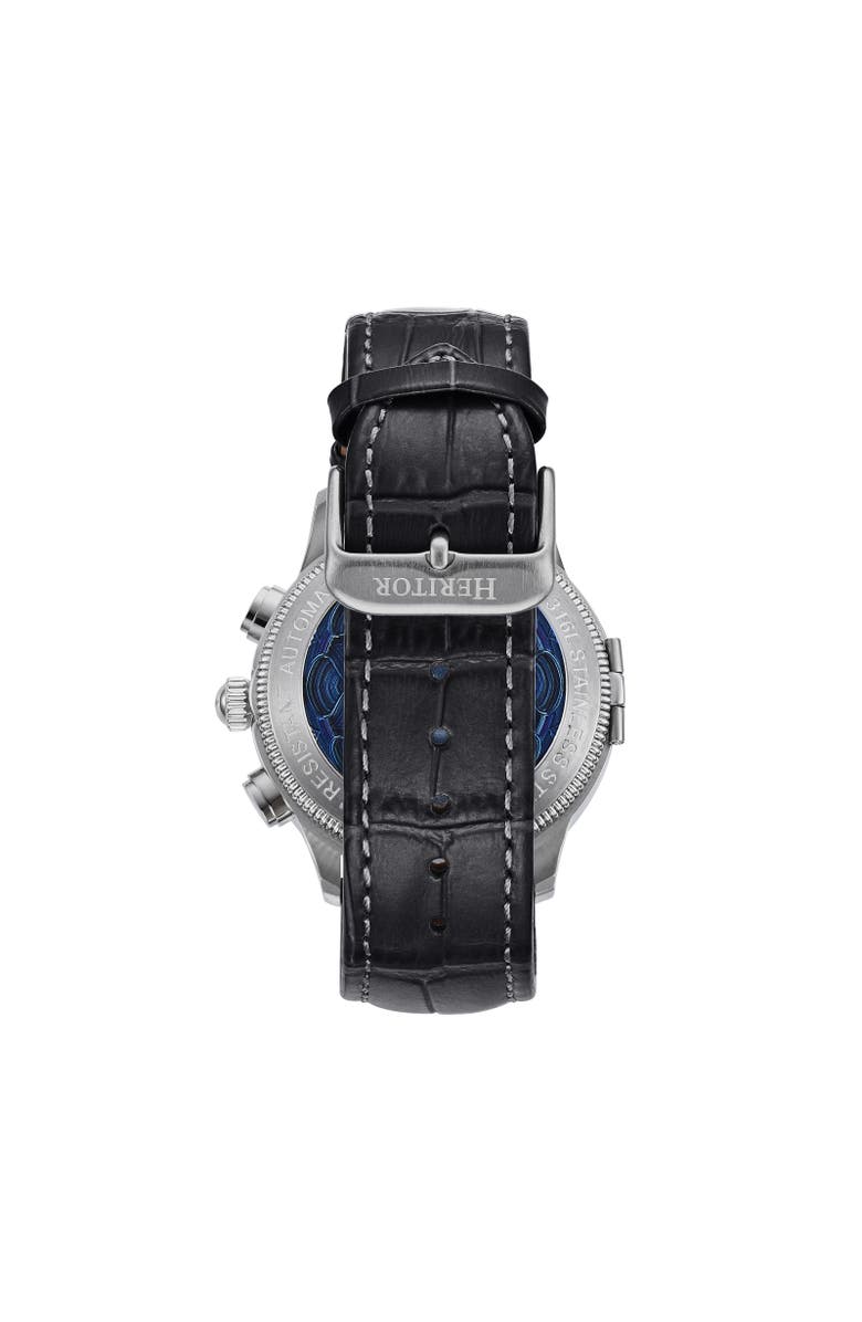 Heritor Automatic Apostle Leather-Band Watch w/ Day/Date, Alternate, color, Silver/Black