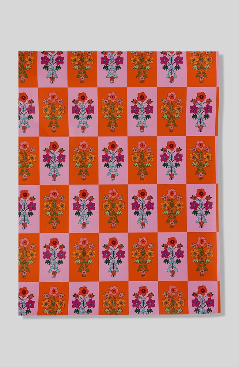 Furbish Wrapping Paper Sheets - Floral Check, Main, color, Orange