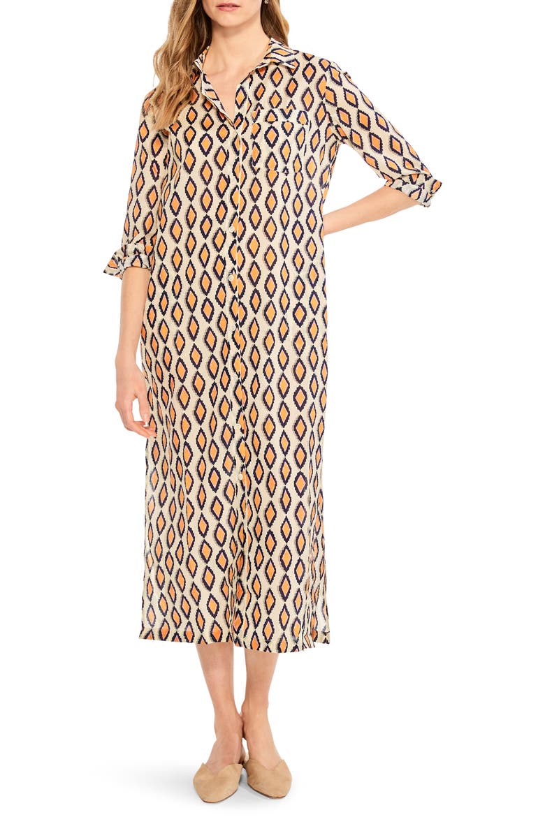 Falling Diamonds Long Sleeve Midi Shirtdress, Main, color, ORANGE MULTI