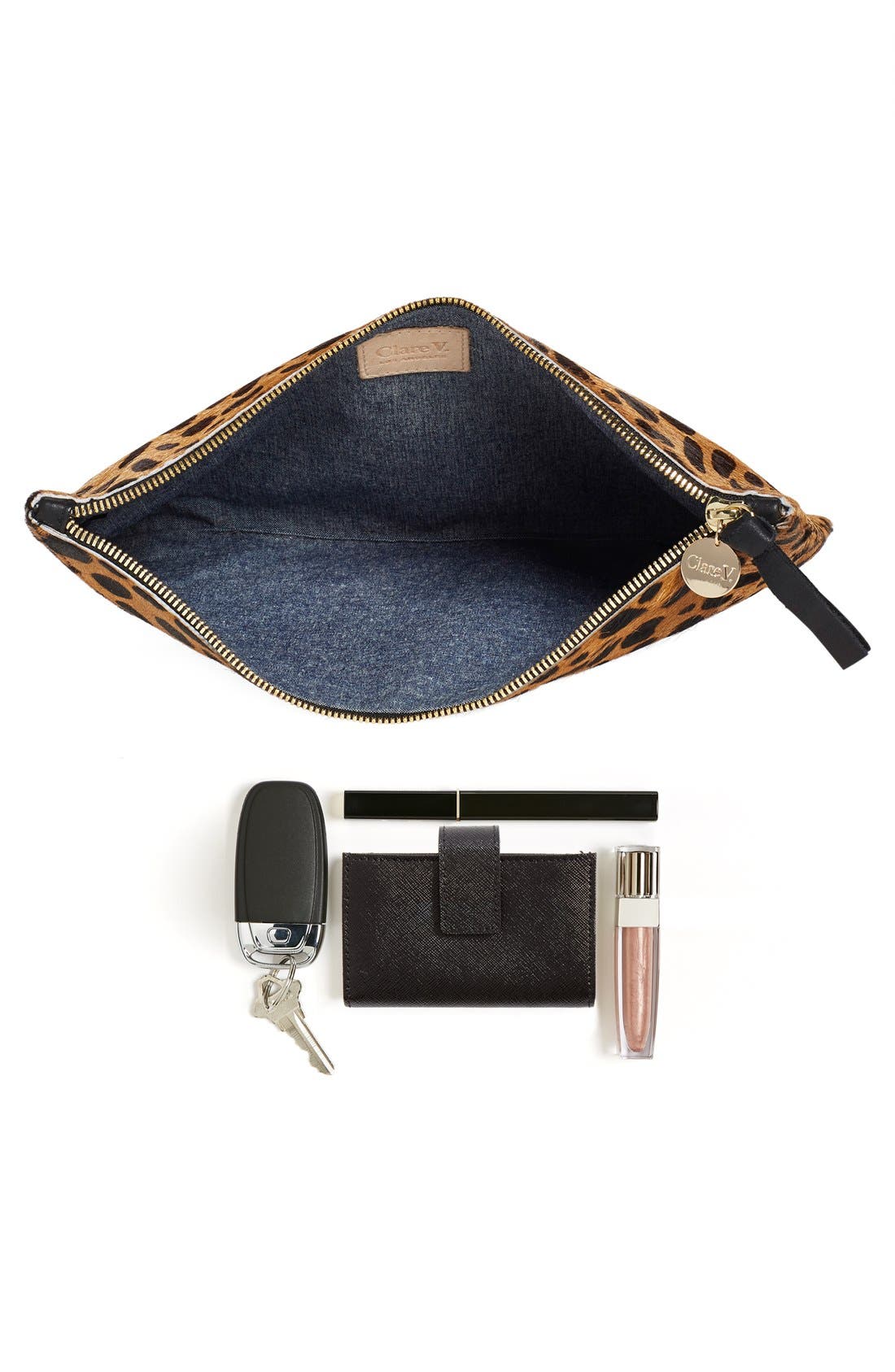 Clare V. Cheetah Print Genuine Calf Hair Clutch, Alternate, color, 