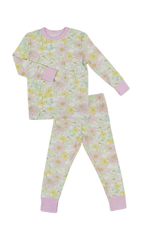 Everly Grey Emerson Fitted Long Sleeve 2-Piece Pajamas in Begonia 