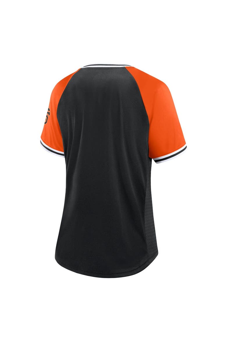 Women's Fanatics Branded Black San Francisco Giants Glitz & Glam League Diva Raglan V-Neck T-Shirt, Alternate, color, Black