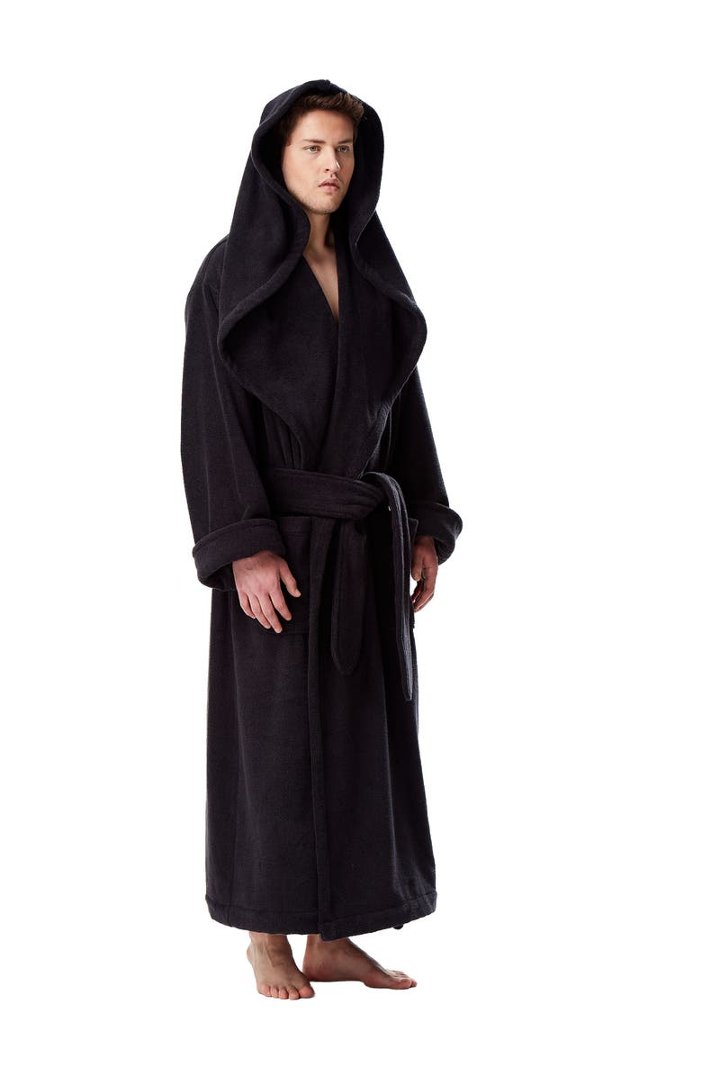 ARUS Men's Monk Style Full Length Long Terry Cotton Bathrobe, Alternate, color, Black