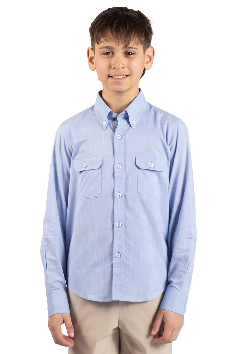 TailorByrd Kids' Signature Cotton Chambray Button-Down Shirt, Main, color, Light Blue