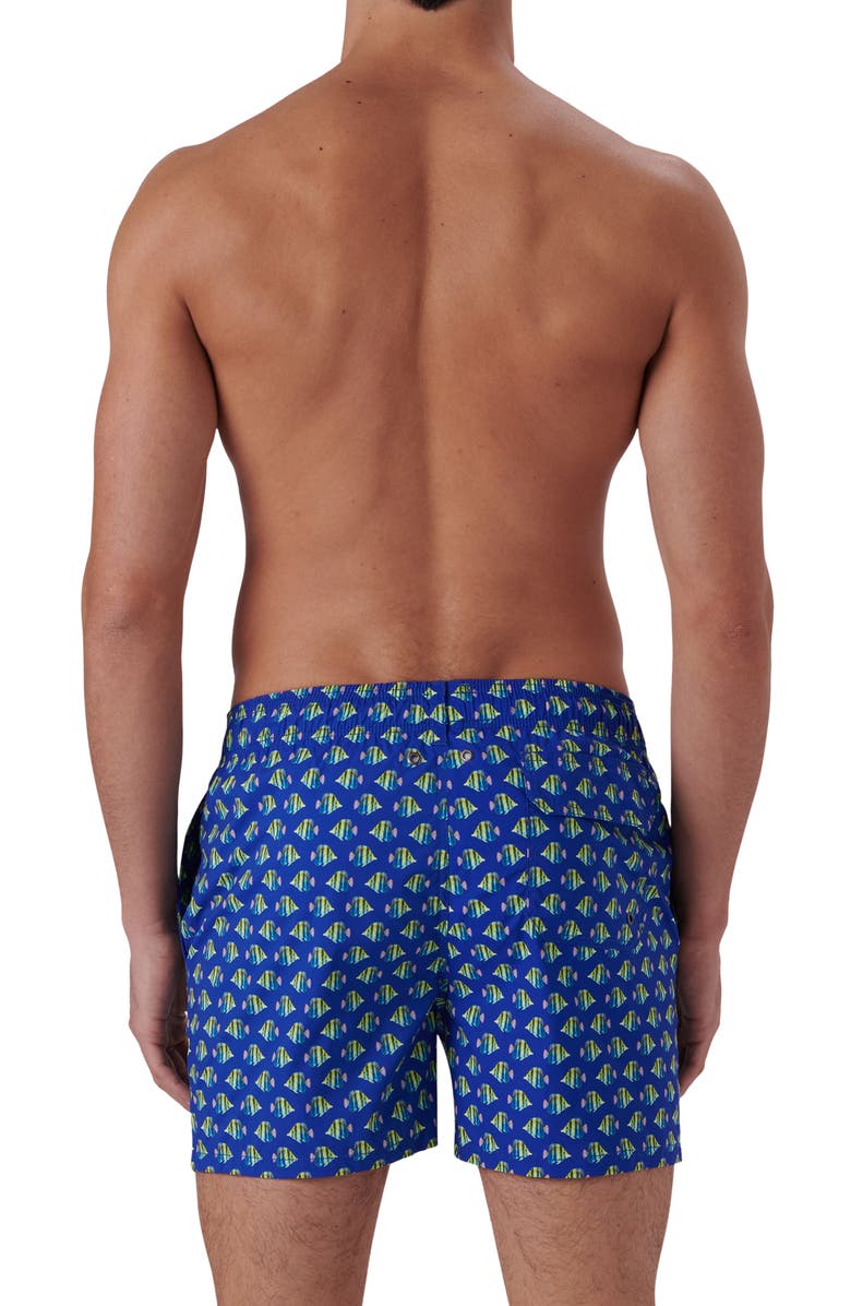 Bugatchi Archer Fish Print Swim Trunks, Alternate, color, Royal
