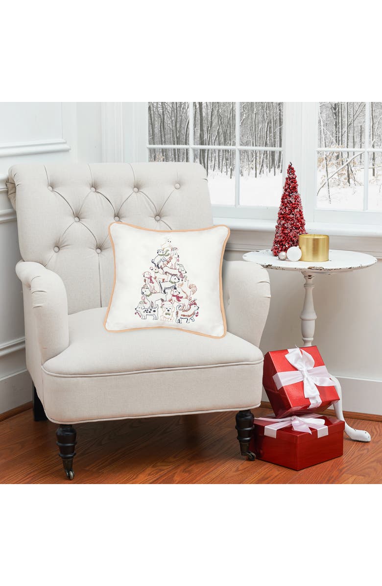 C&F Home Puppy Dog Christmas Tree Small/Petite Accent Pillow, 10" x 10", Alternate, color, White