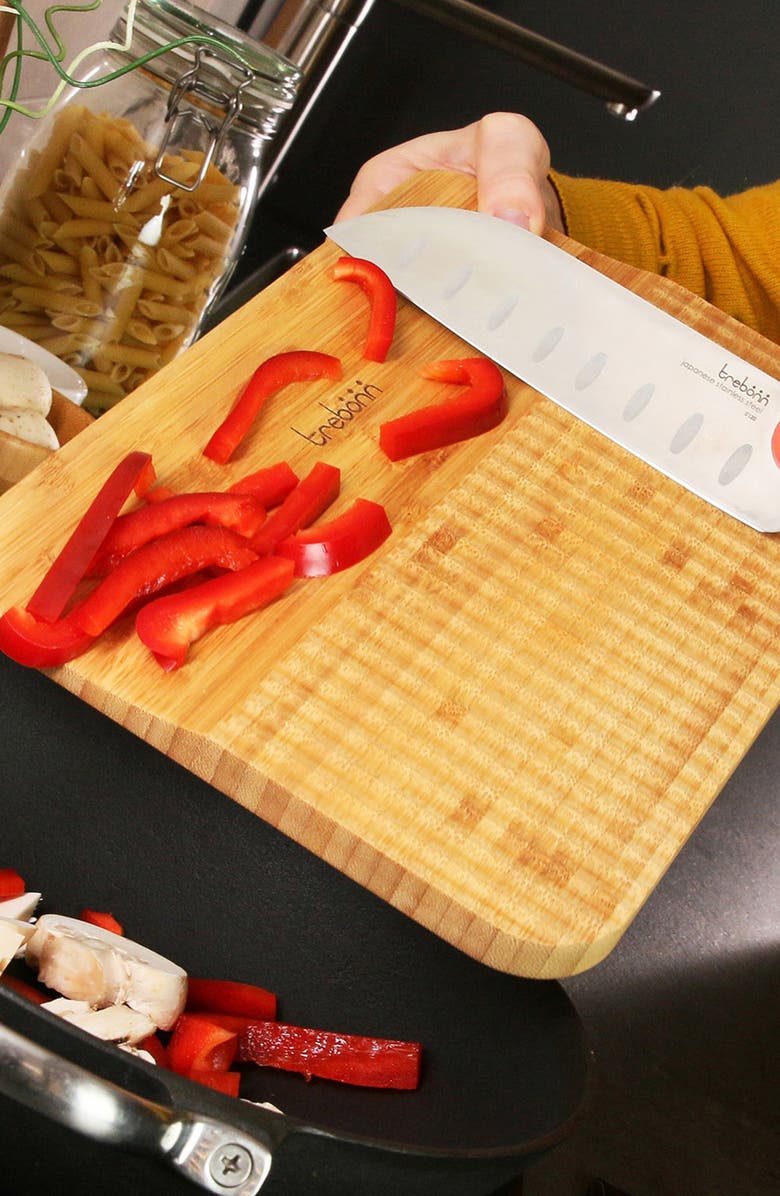 TREBONN Wave Pattern Chop & Slide Small Bamboo Chopping Board, Alternate, color, Blue