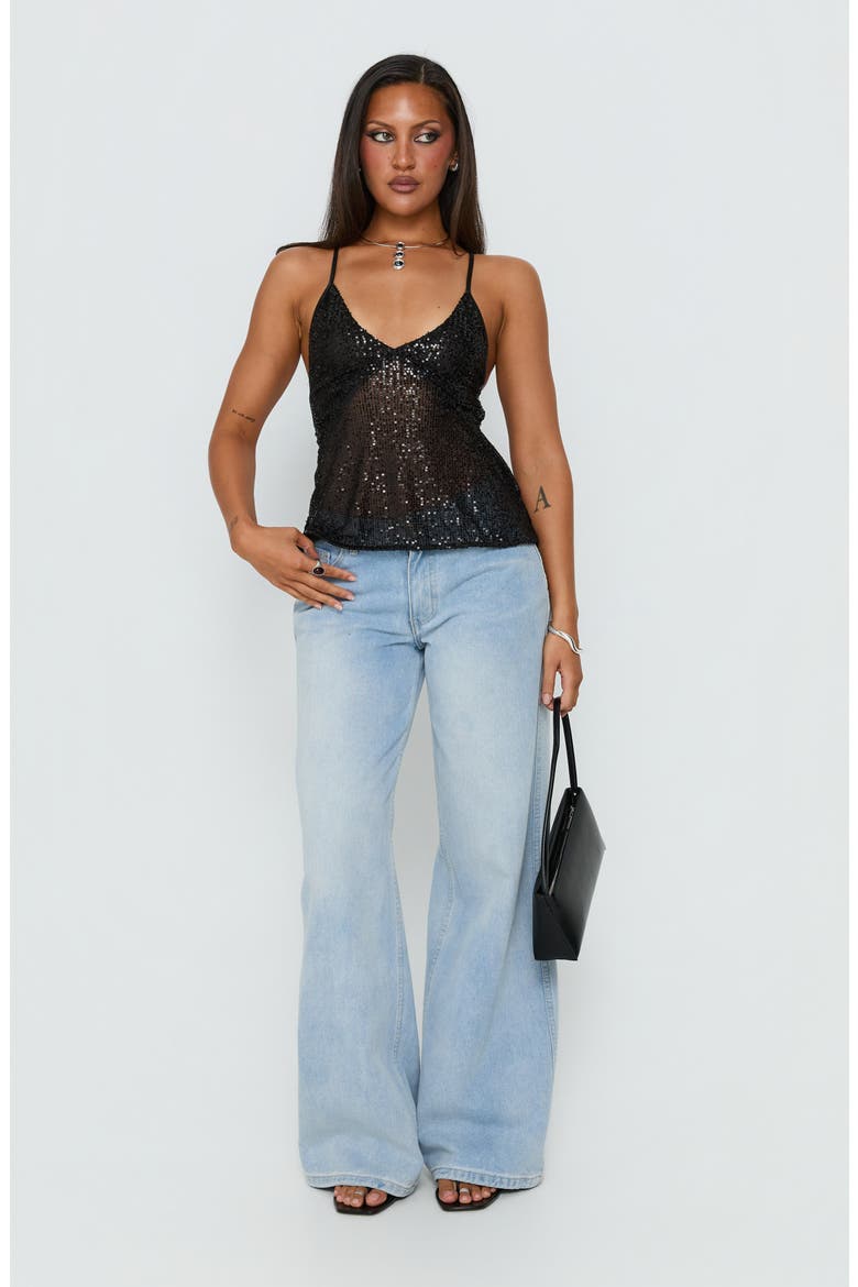 Opaline Sequin Cami Top, Alternate, color, BLACK