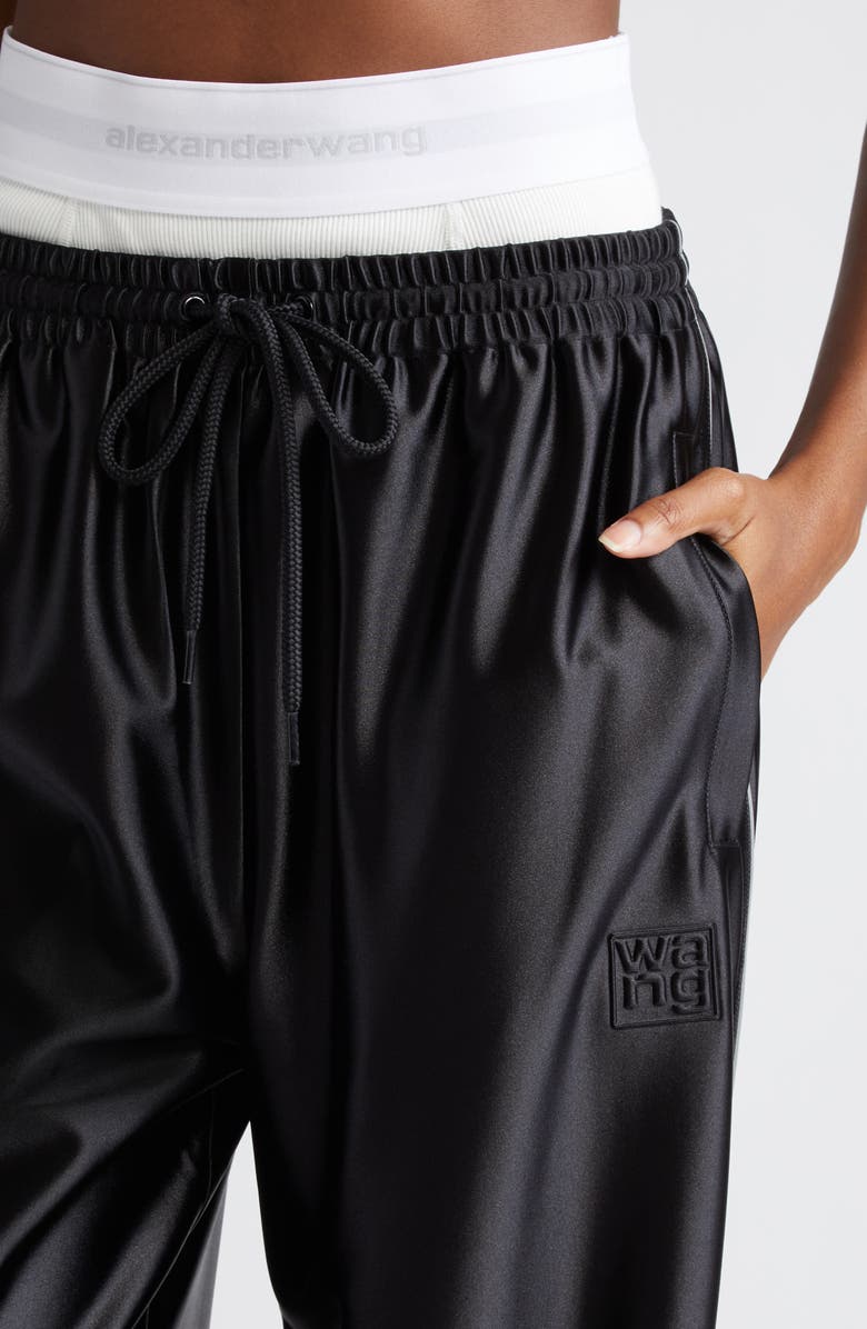 Alexander Wang Logo Elastic Waist Integrated Briefs Satin Track Pants, Alternate, color,