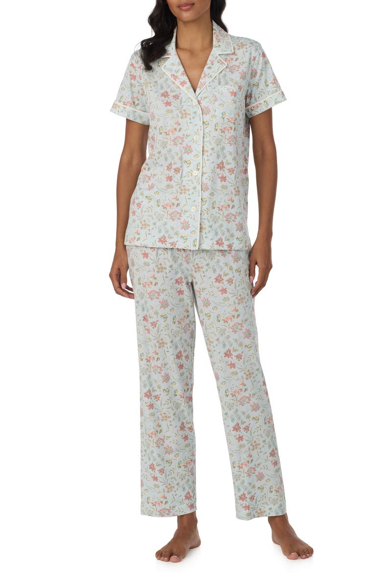 Print Short Sleeve Pajamas, Main, color, AQUA PRINT