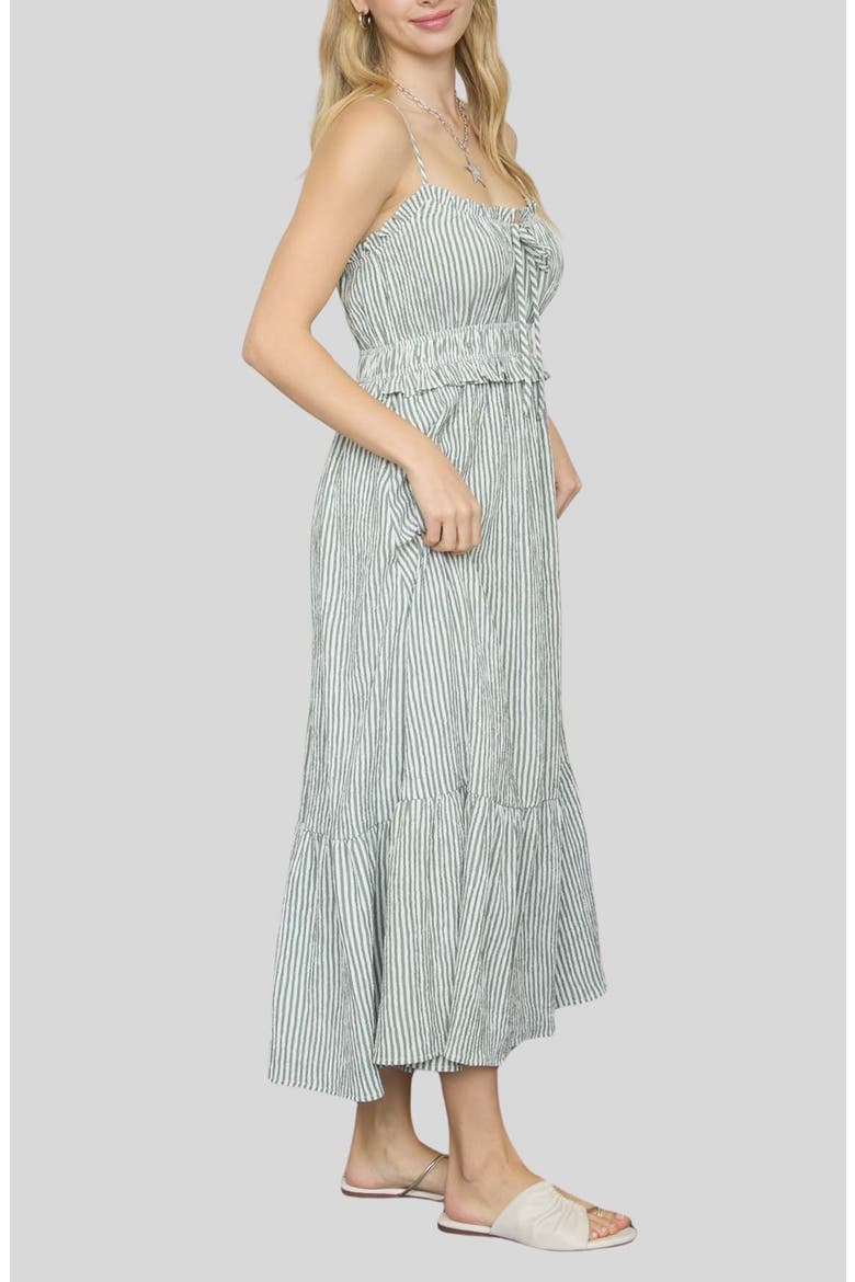 Stripe Ruffle Shirred Seersucker Midi Dress, Alternate, color, GREEN