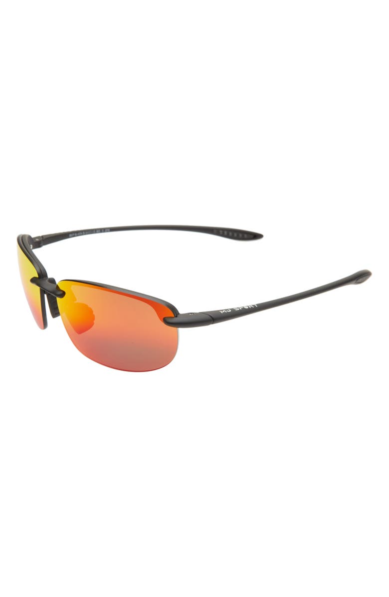 Maui Jim Hookipa 64mm Polarized Rectangle Sunglasses, Alternate, color, Black Matte/ Hawaii Lava