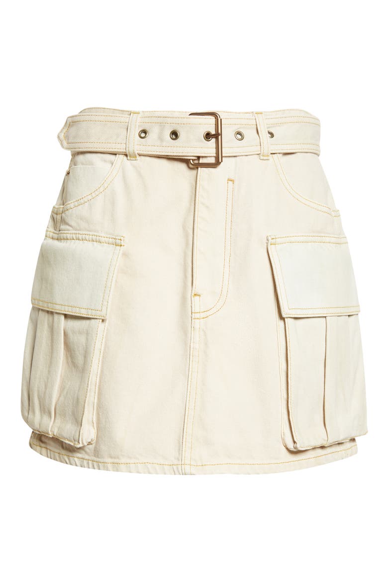 Faded Denim Miniskirt, Alternate, color, BEIGE