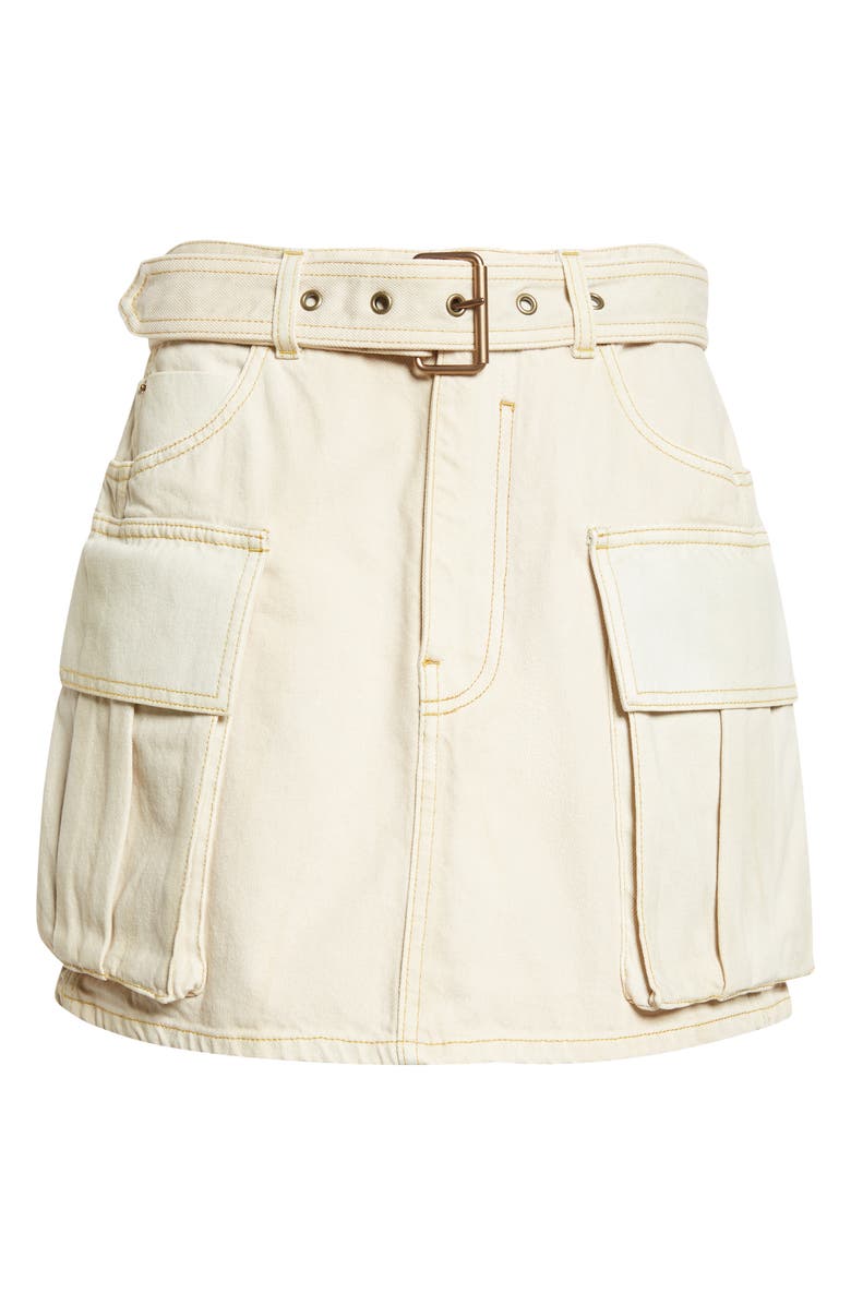 Balmain Faded Denim Miniskirt, Main, color, Beige