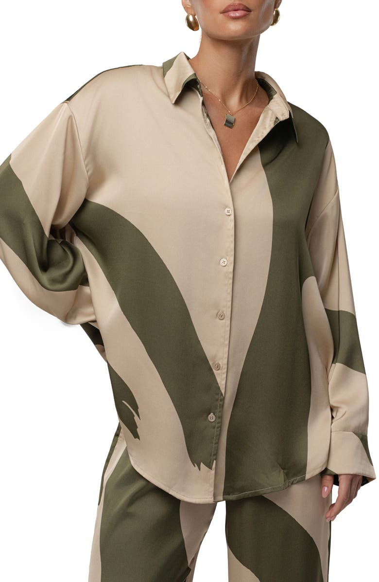 JLUXLABEL Ella Oversize Colorblock Button-Up Shirt, Alternate, color,