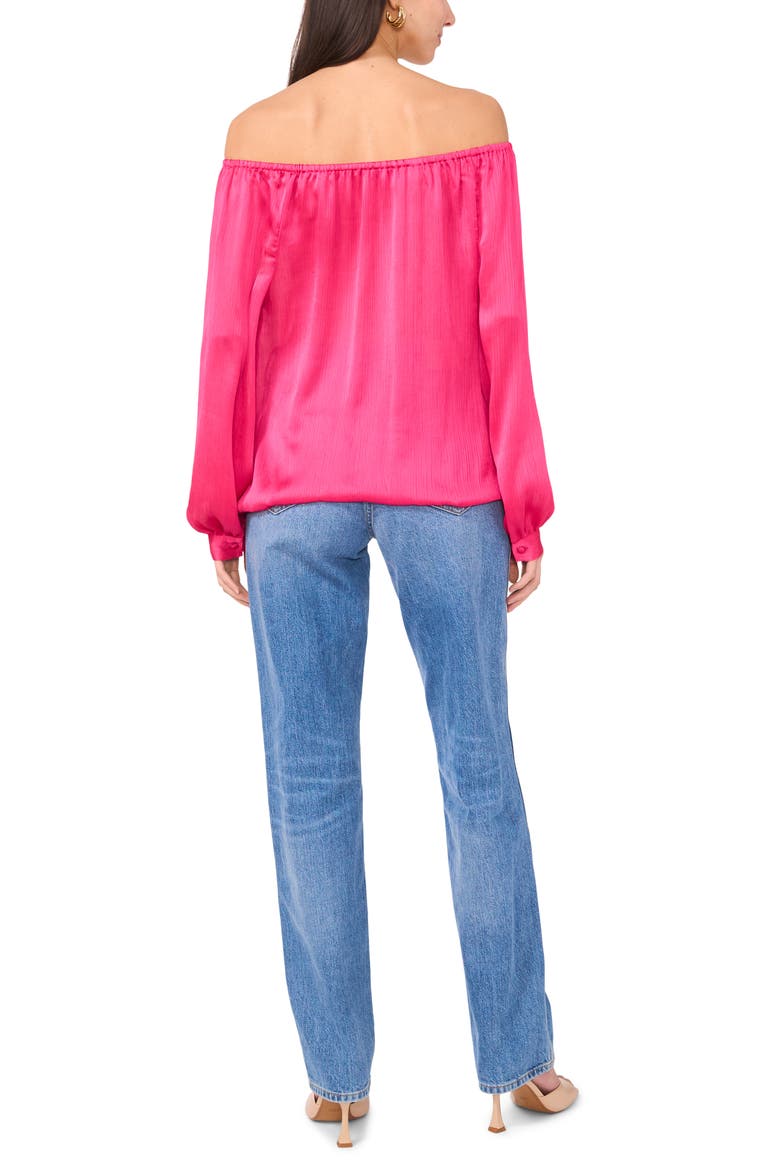 Off the Shoulder Tie Hem Long Sleeve Top, Alternate, color, BEETROOT PINK
