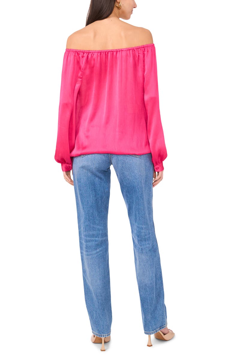 Vince Camuto Off the Shoulder Tie Hem Long Sleeve Top, Alternate, color, Beetroot Pink