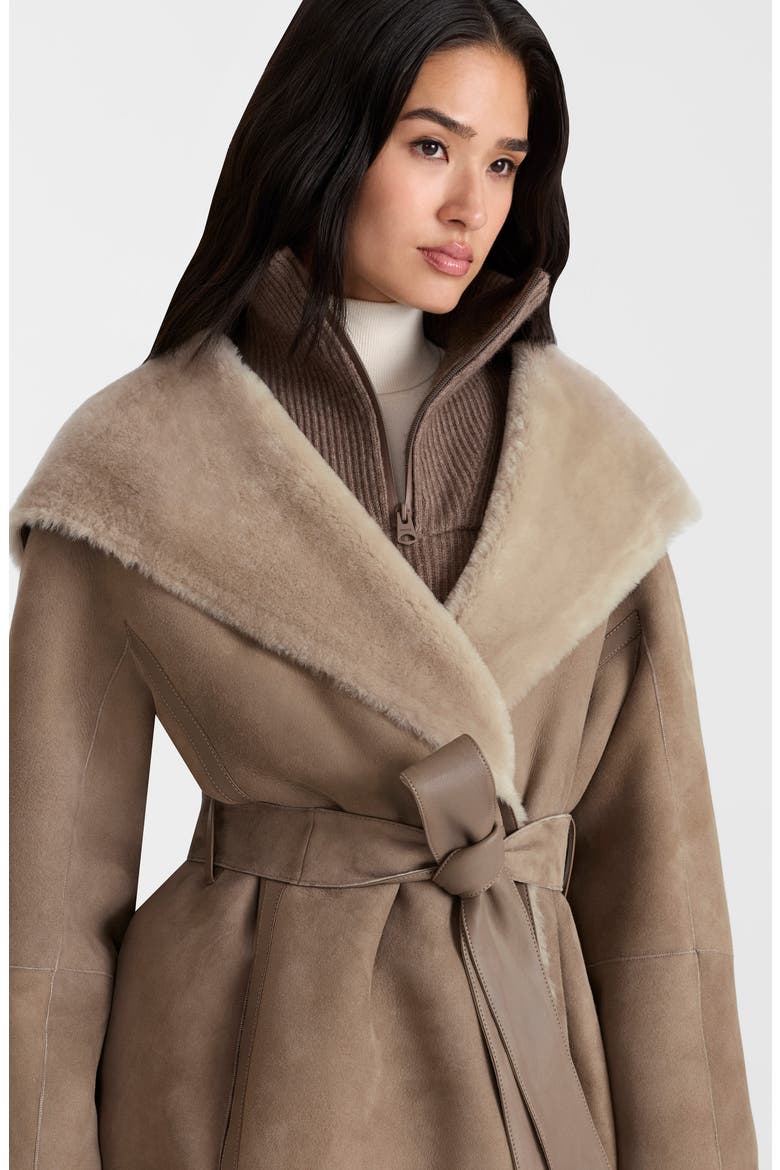 Valencia Reversible Genuine Shearling Wrap Coat, Alternate, color, TRUFFLE-TAUPE