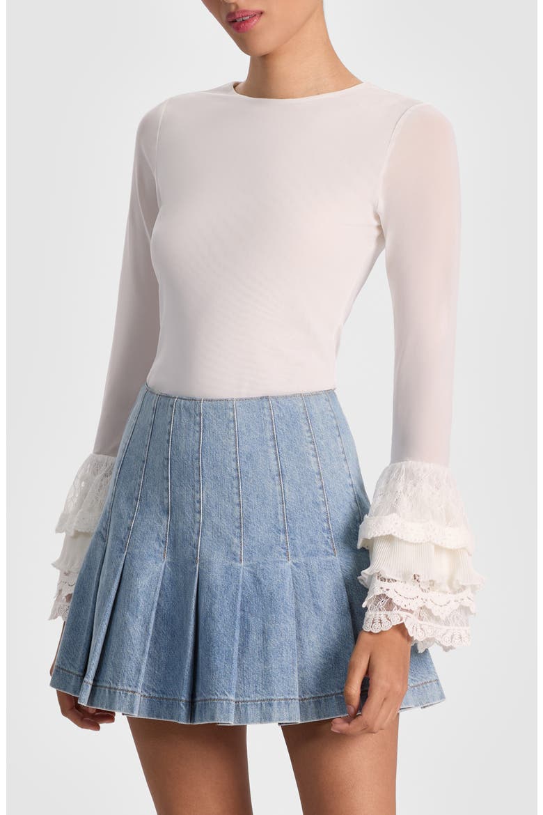 Delania Mesh Ruffle Cuff Top, Alternate, color, OFF WHITE