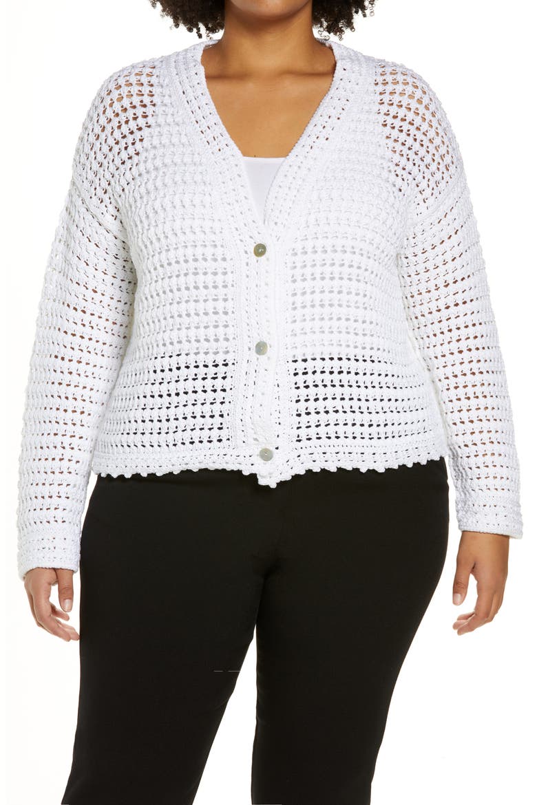 Crochet Cotton Cardigan, Alternate, color, OPTIC WHITE