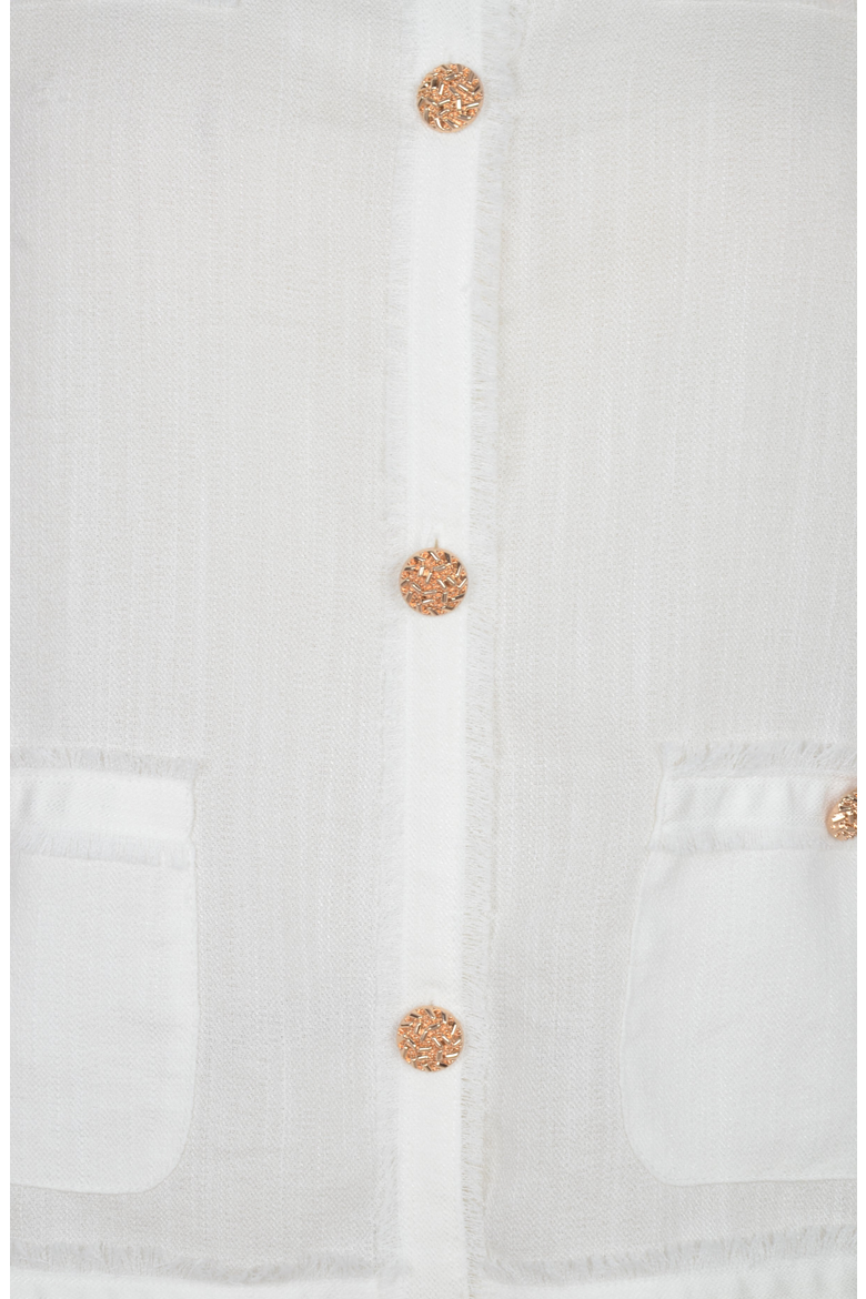 Textured Short Sleeve Frayed Trim Jacket, Alternate, color, Off-White