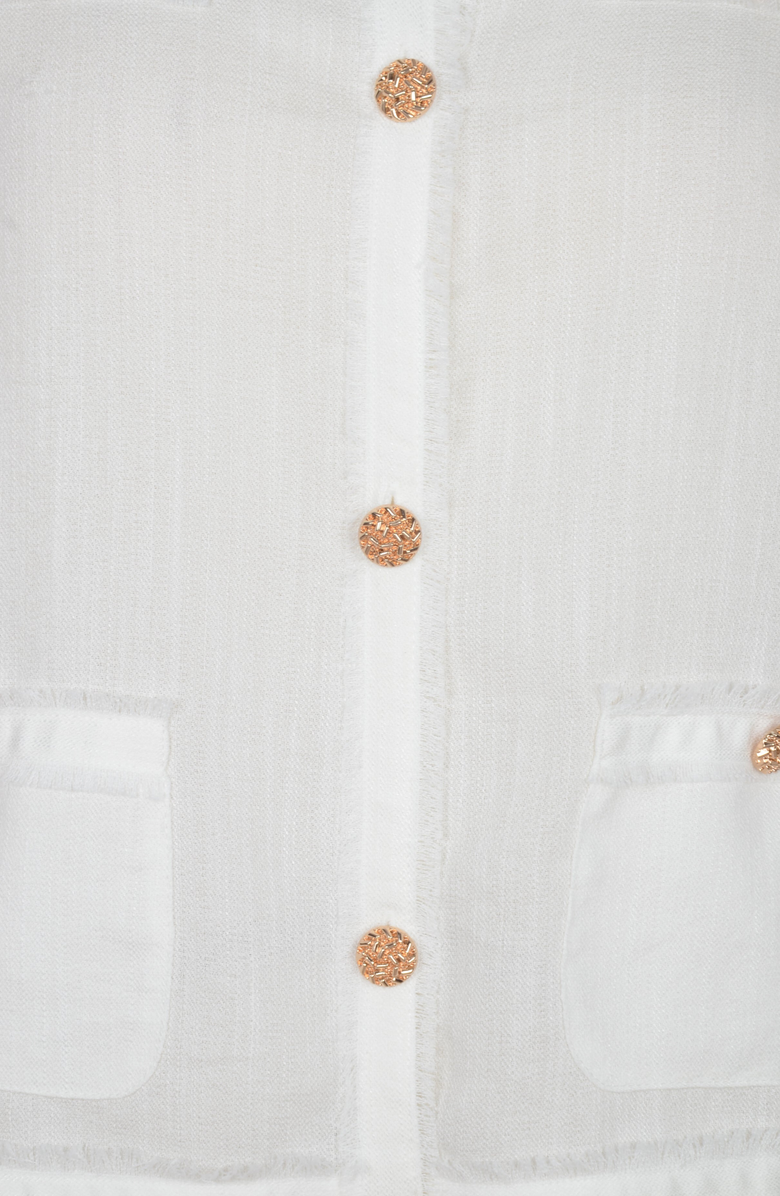 Modenaire Textured Short Sleeve Frayed Trim Jacket, Alternate, color, Off-White