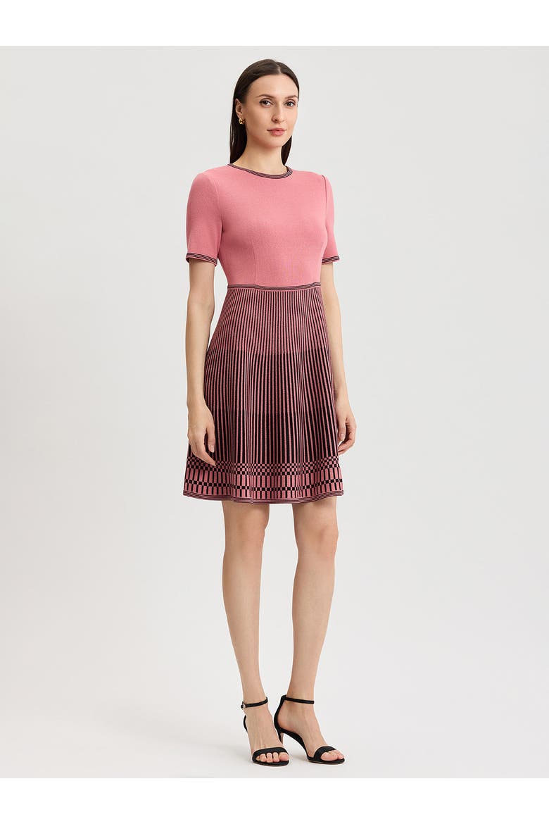 Fit & Flare Striped Hem Soft Knit Dress, Alternate, color, Honey Suckle/Black