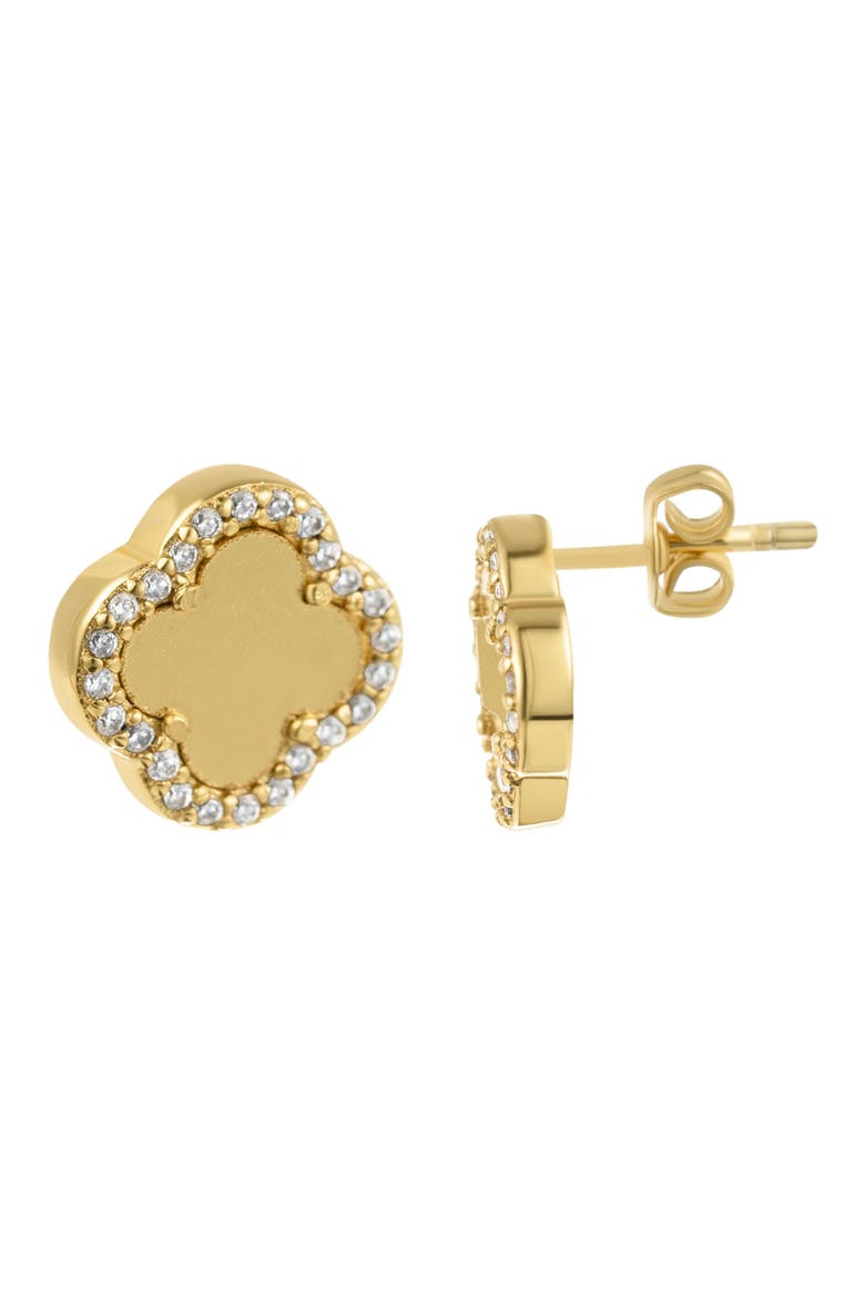 Crystal Halo Clover Stud Earrings, Alternate, color, GOLD