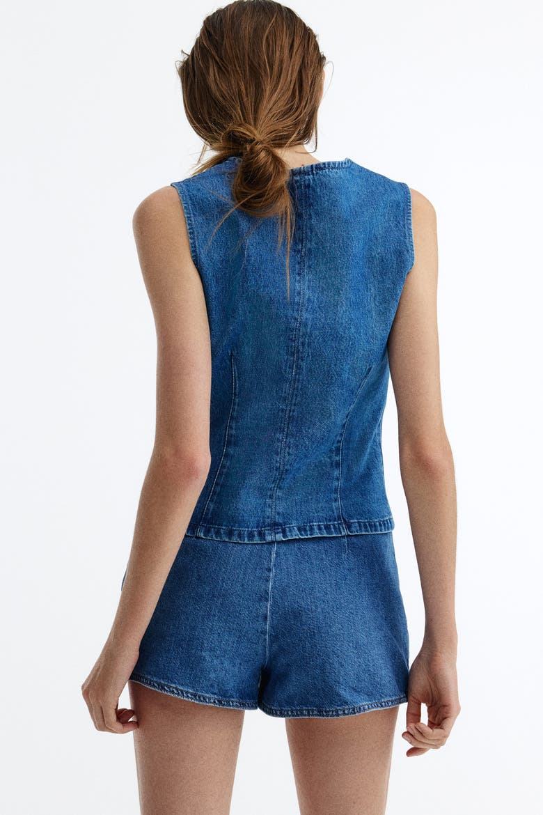 Tie-front Denim Vest, Alternate, color, Denim blue