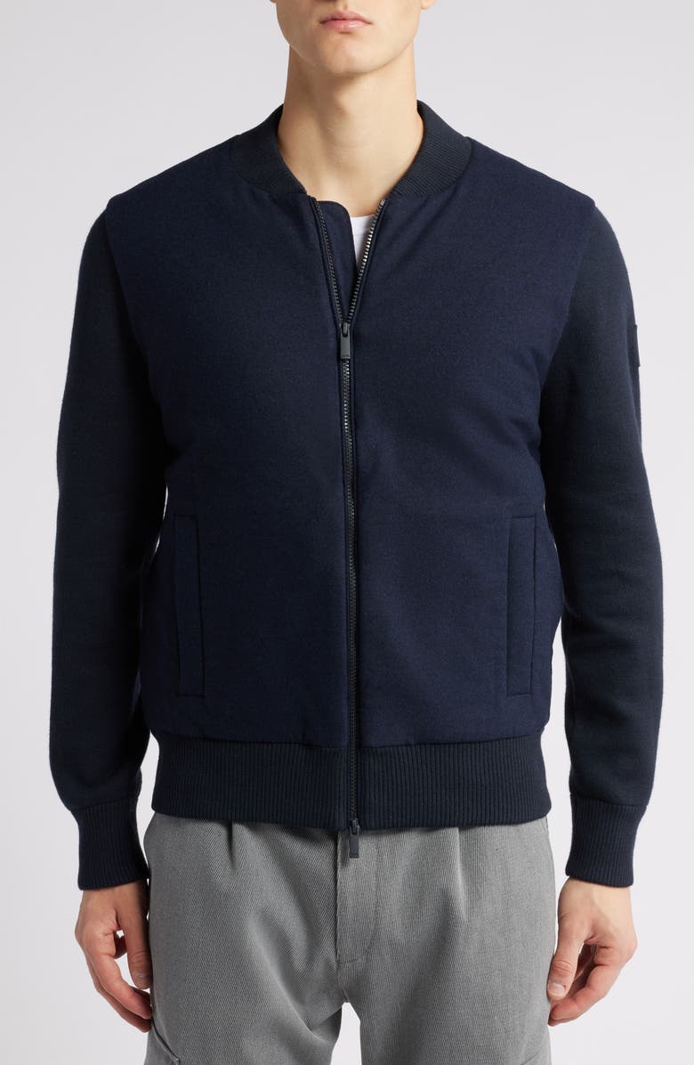 BOSS Eflano Zip-Up Crewneck Sweatshirt, Alternate, color, Dark Blue