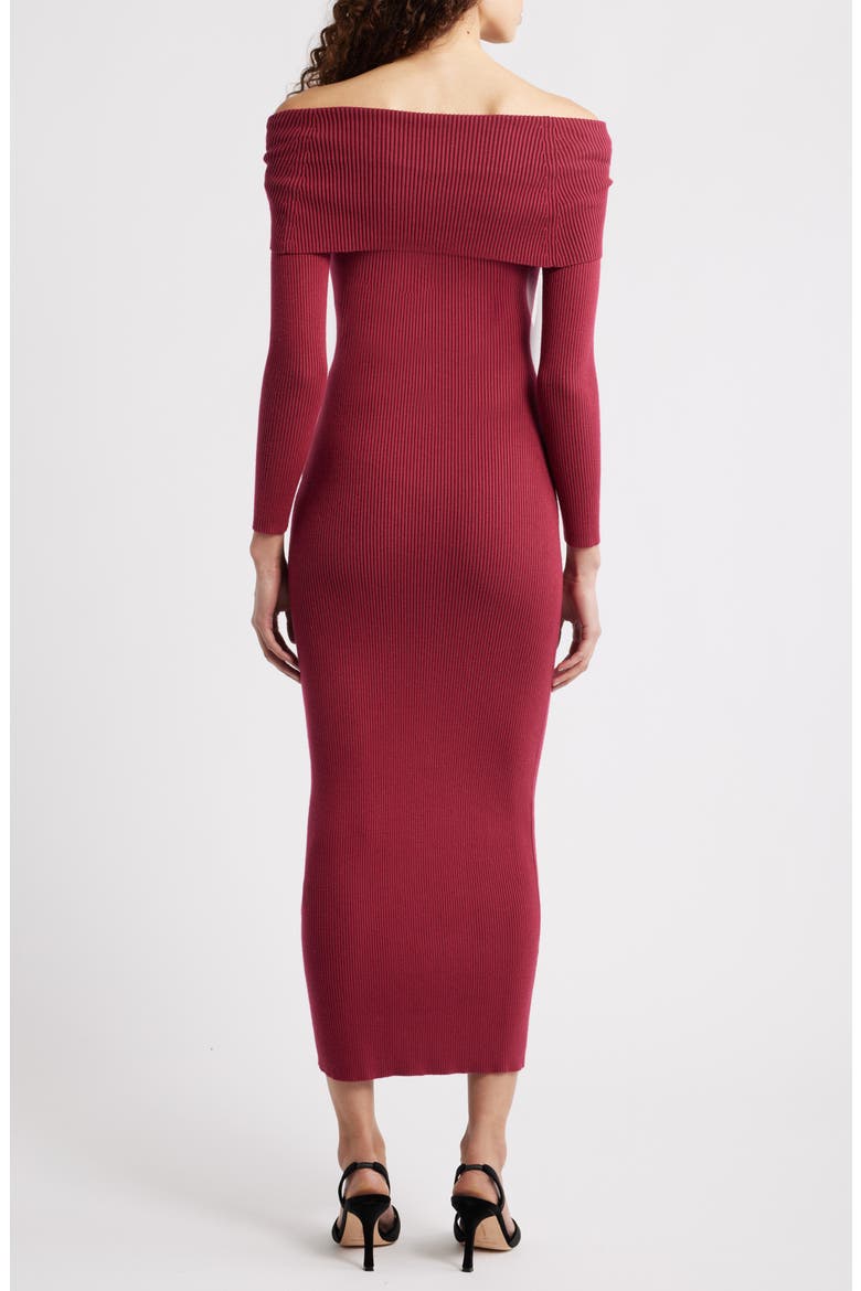Lindsey Off the Shoulder Long Sleeve Rib Dress, Alternate, color, DARK RED