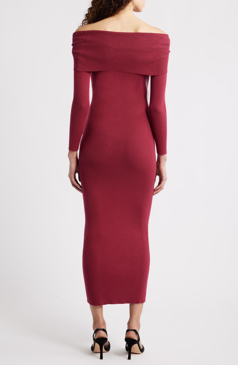 Petal & Pup Lindsey Off the Shoulder Long Sleeve Rib Dress, Alternate, color, Dark Red