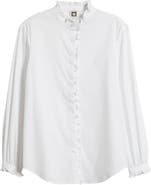 Anne Klein LS BTTN FRT W RUFFLE NK PLKT C