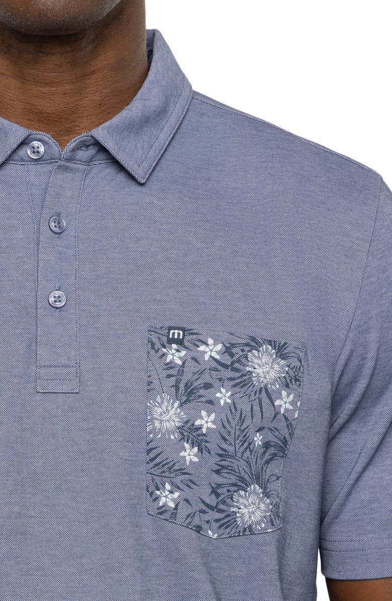 TravisMathew No Maps Floral Pocket Piqué Polo, Alternate, color, Heather Peacoat