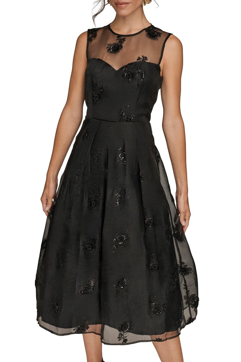 Sequin Mesh Sleeveless Midi Dress, Alternate, color, BLACK