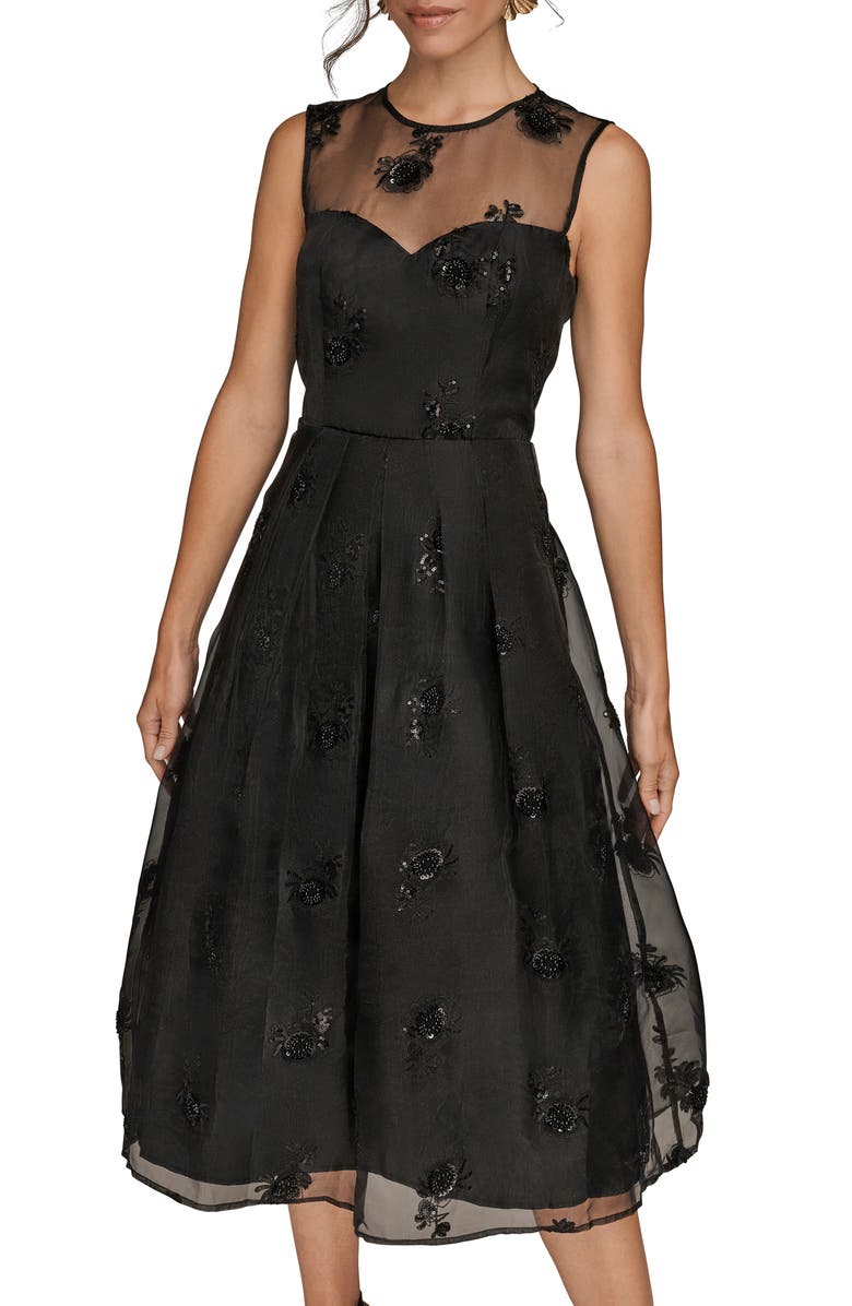 Donna Karan New York Sequin Mesh Sleeveless Midi Dress, Alternate, color, Black