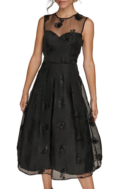 Donna Karan New York Sequin Mesh Sleeveless Midi Dress In Black