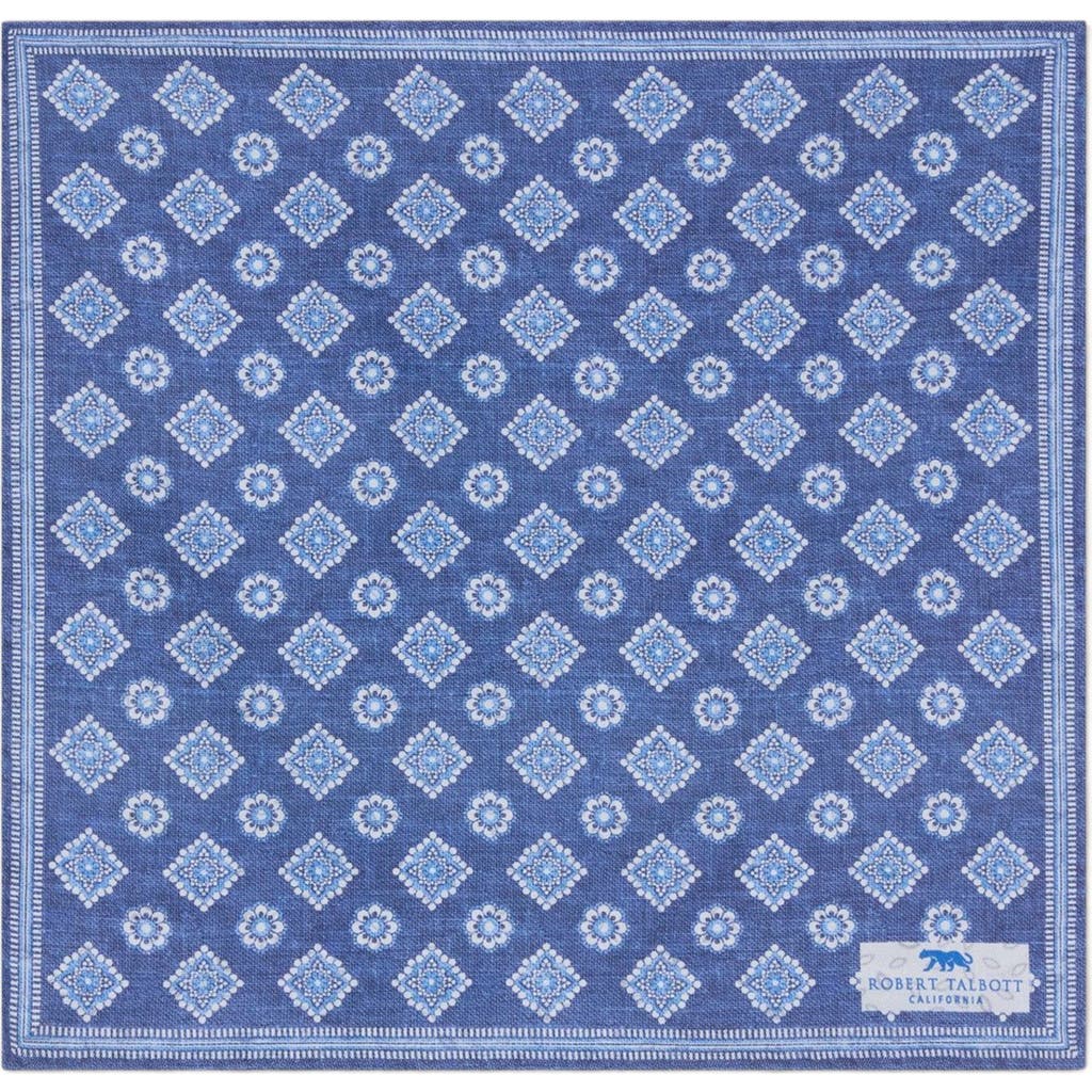 Robert Talbott Collins Reversible Silk/Cotton Pocket Square in Navy/sky Neat  product