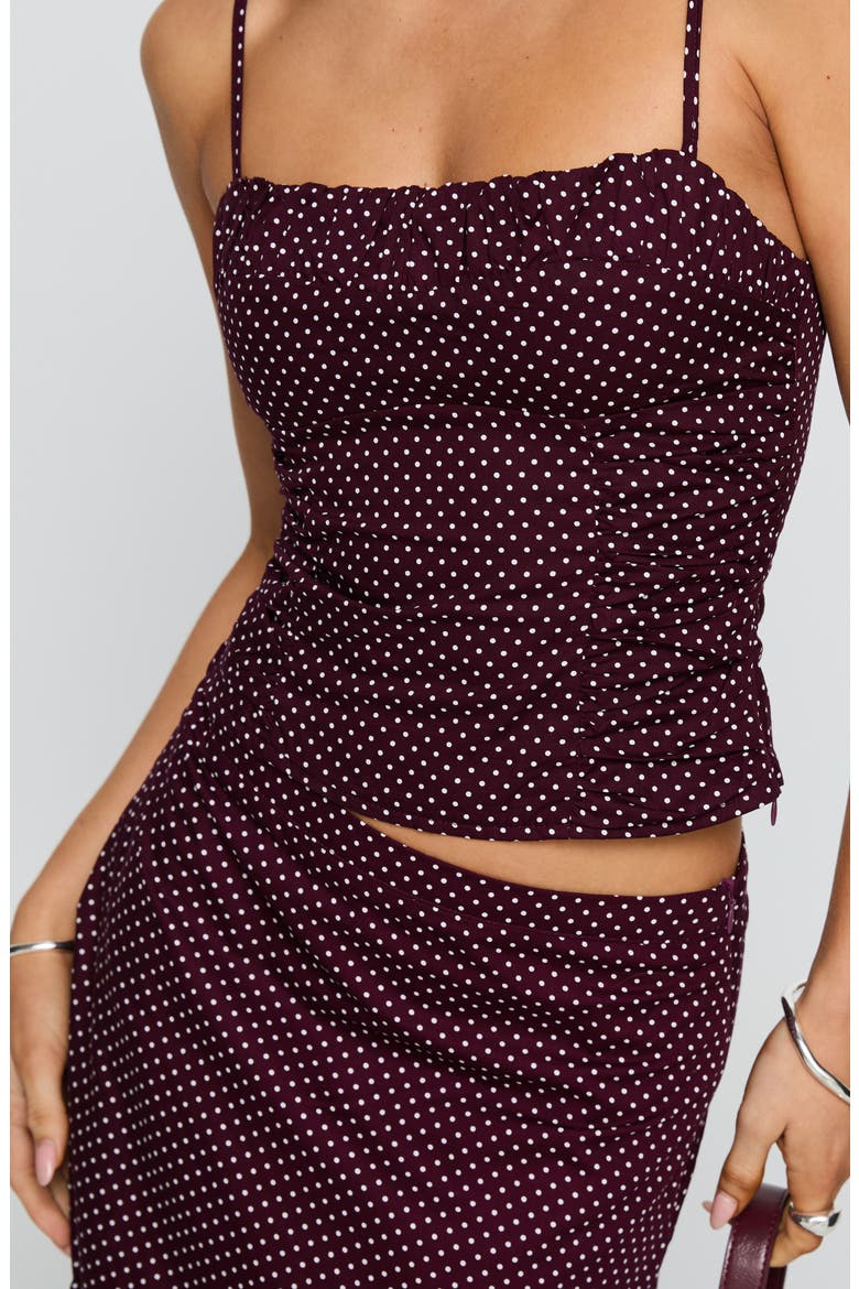 Shining Mirrors Polka Dot Cotton Camisole & Skirt Set, Alternate, color, BURGUNDY