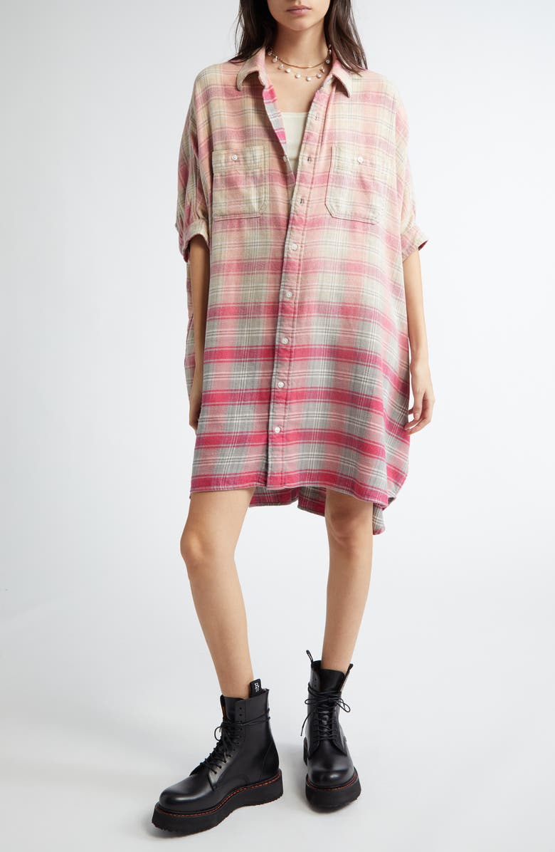 R13 Oversize Boxy Plaid Cotton Flannel Shirtdress, Main, color, 