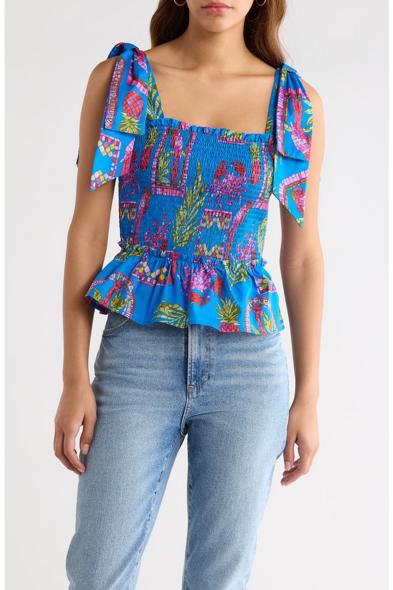 Bally Tropical Cazz Smocked Cotton Tank, Main, color, PINK-BLUE-GREEN