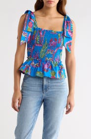 SUGARLIPS Bally Tropical Cazz Smocked Cotton Tank