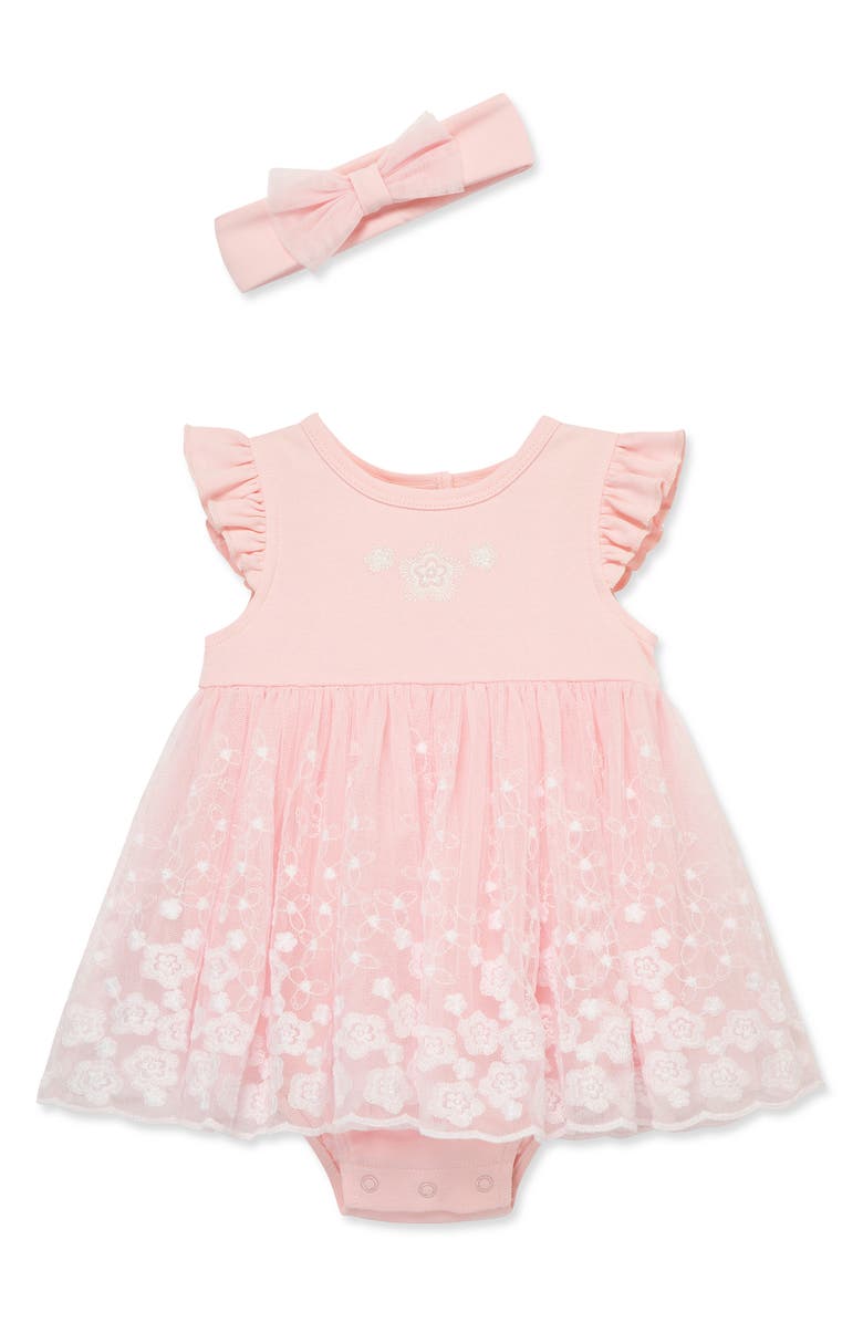 Little Me Floral Border Skirted Bodysuit & Headband Set, Main, color, 