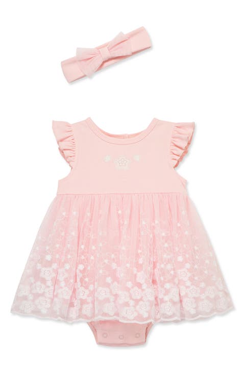 Floral Border Skirted Bodysuit & Headband Set (Baby)