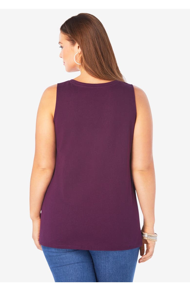 Roaman's Plus Size Cotton Ultimate Swing Tank Top, Alternate, color, Black Buttercup Floral