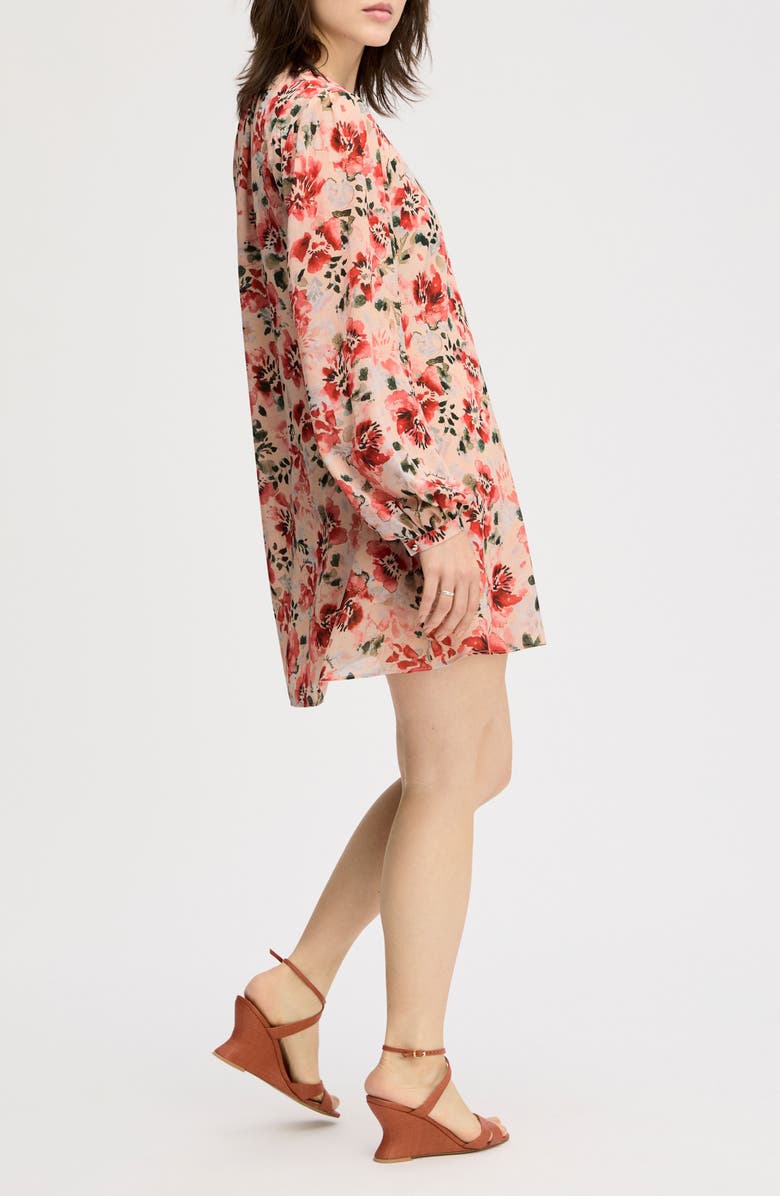 Sam Edelman Floral Long Sleeve Shift Minidress, Alternate, color, Almond Watercolor Floral