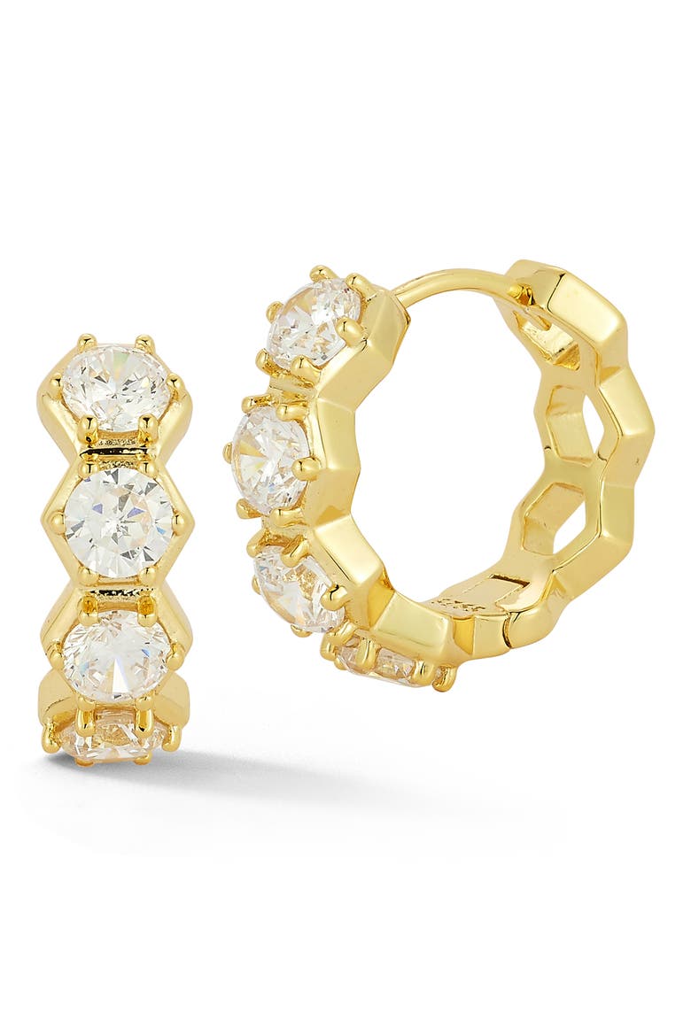 Cubic Zirconia Hexagon Huggie Hoop Earrings, Main, color, GOLD