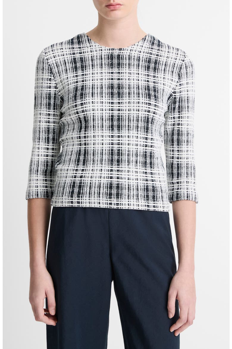 Plaid Bouclé Sweater, Main, color, COASTAL/ OFF WHITE